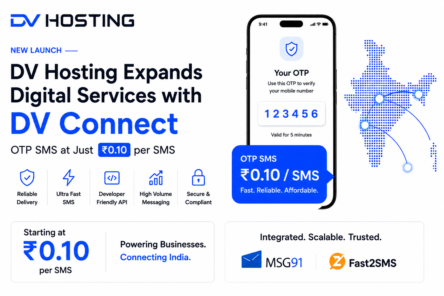 DV Hosting Expands Digital Services With DV Connect, Launches OTP SMS Infrastructure at ₹0.10 Per Message